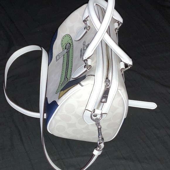 COACH White and Navy Satchel with Green Accent - Picture 5 of 7